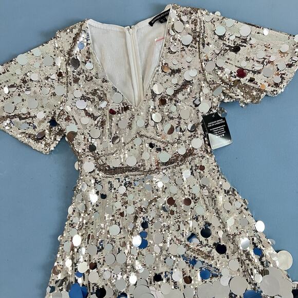 NWT Boston Proper Effortless Glamour Paillette Silver Sequin A-Line Dress - Picture 6 of 8